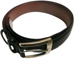 Torino  black leather calfskin brass buckle belt